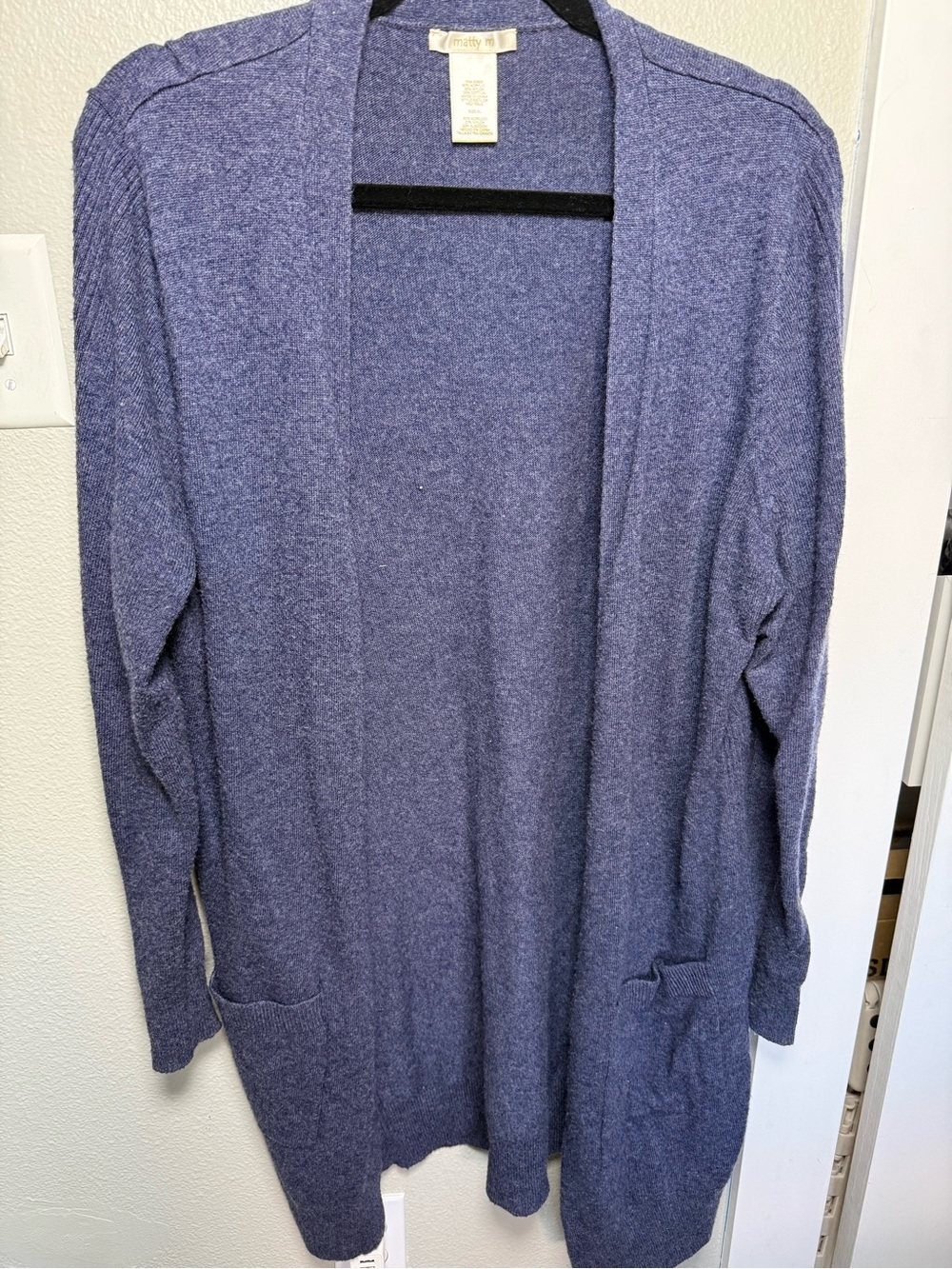 Matty M Women’s XL Blue Open Front Long Cardigan Sweater Pockets Lightweight